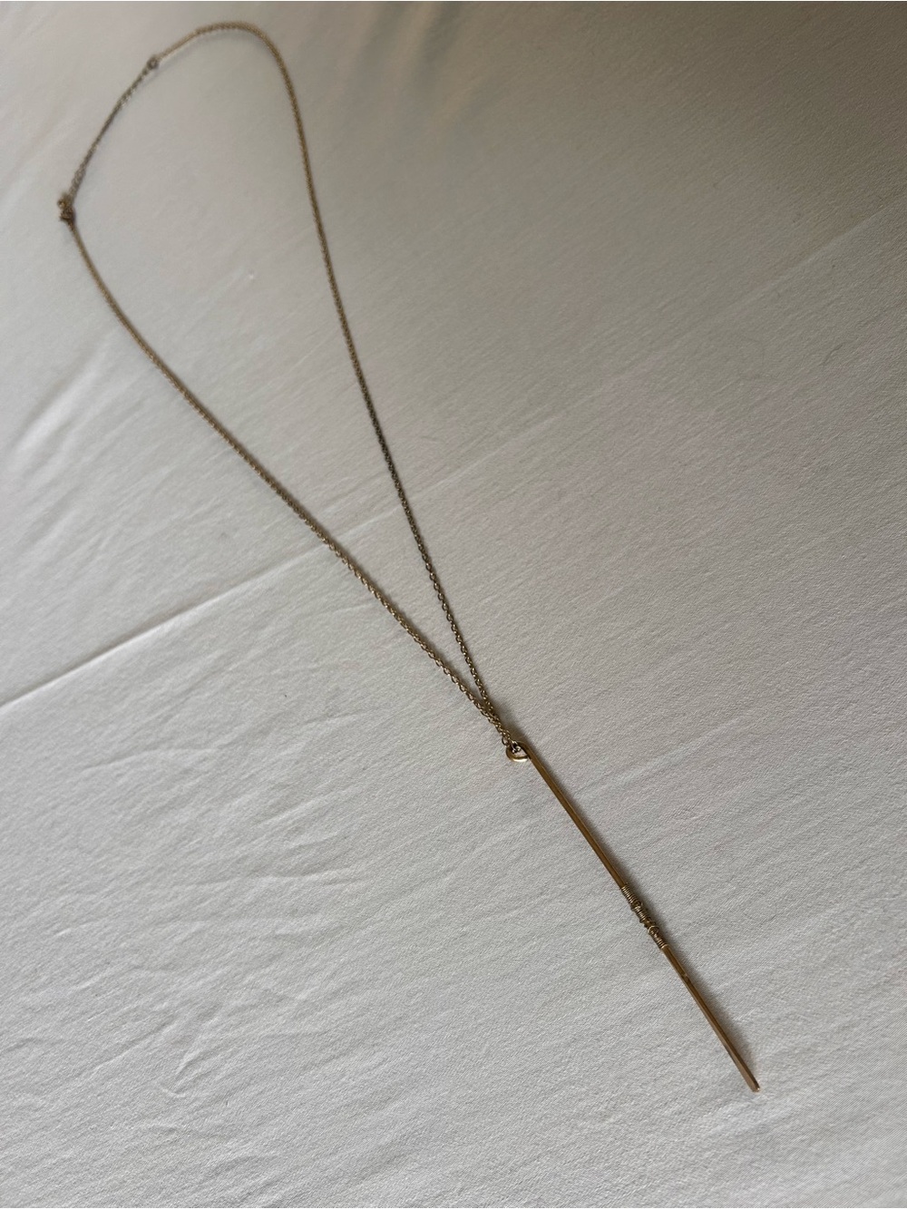 Long Gold Tone Bar Spike Pendant Necklace